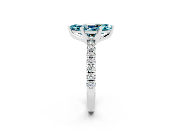 White gold Marquise Cut Blue Topaz Solitaire Pavé Engagement Ring with Round Band and Prong Setting