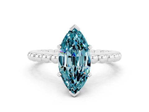 White gold Marquise Cut Blue Topaz Solitaire Ring with Beaded Band and Prong Setting_12