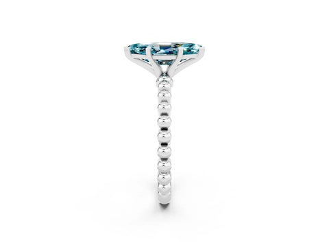 White gold Marquise Cut Blue Topaz Solitaire Ring with Beaded Band and Prong Setting_2