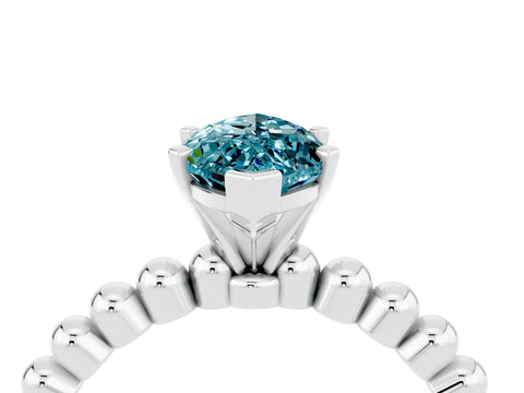White gold Marquise Cut Blue Topaz Solitaire Ring with Beaded Band and Prong Setting_4