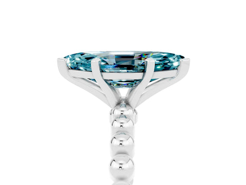 White gold Marquise Cut Blue Topaz Solitaire Ring with Beaded Band and Prong Setting_5