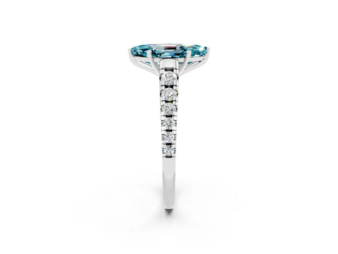 White gold Marquise Cut Blue Topaz Solitaire Ring with Cathedral Setting and Pavé Band_2