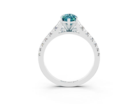 White gold Marquise Cut Blue Topaz Solitaire Ring with Cathedral Setting and Pavé Band_3