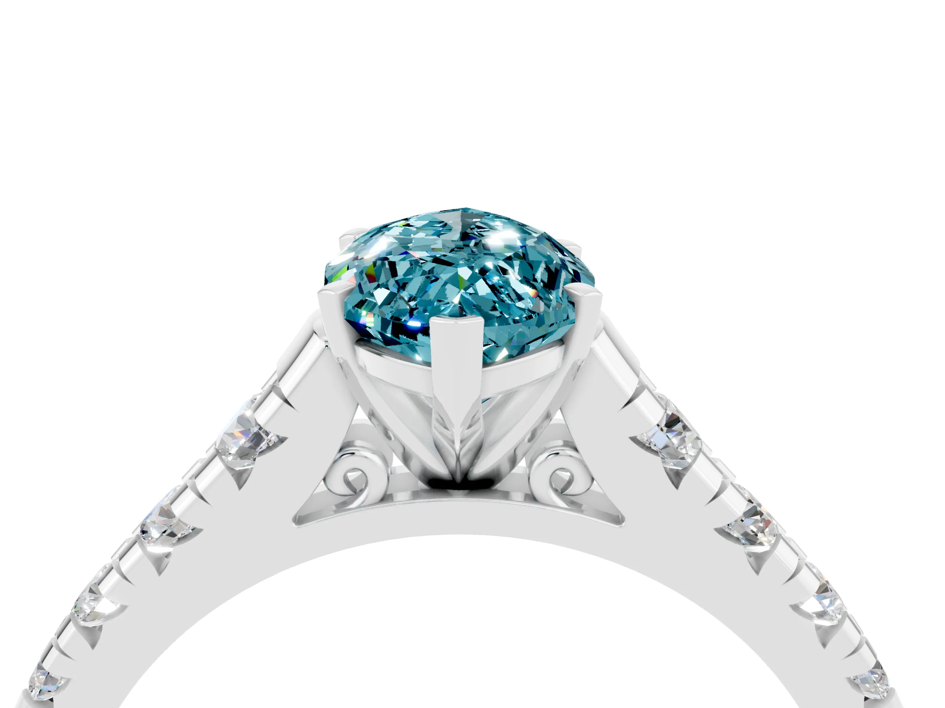 White gold Marquise Cut Blue Topaz Solitaire Ring with Cathedral Setting and Pavé Band_4
