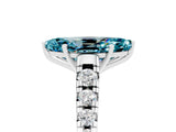 White gold Marquise Cut Blue Topaz Solitaire Ring with Cathedral Setting and Pavé Band_5