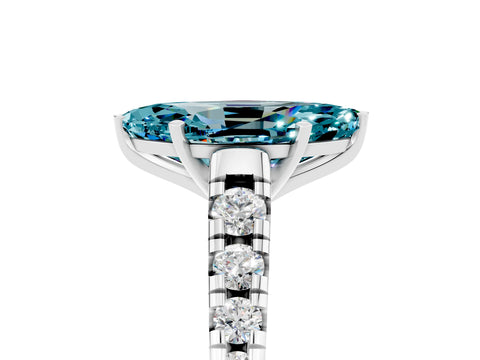 White gold Marquise Cut Blue Topaz Solitaire Ring with Cathedral Setting and Pavé Band_5