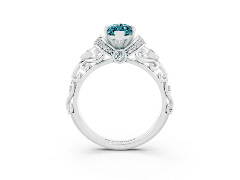 White gold Marquise Cut Blue Topaz Solitaire Ring with Filigree Band and Four-Prong Setting_27