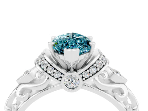 White gold Marquise Cut Blue Topaz Solitaire Ring with Filigree Band and Four-Prong Setting_28