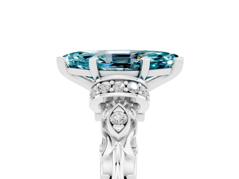 White gold Marquise Cut Blue Topaz Solitaire Ring with Filigree Band and Four-Prong Setting_29