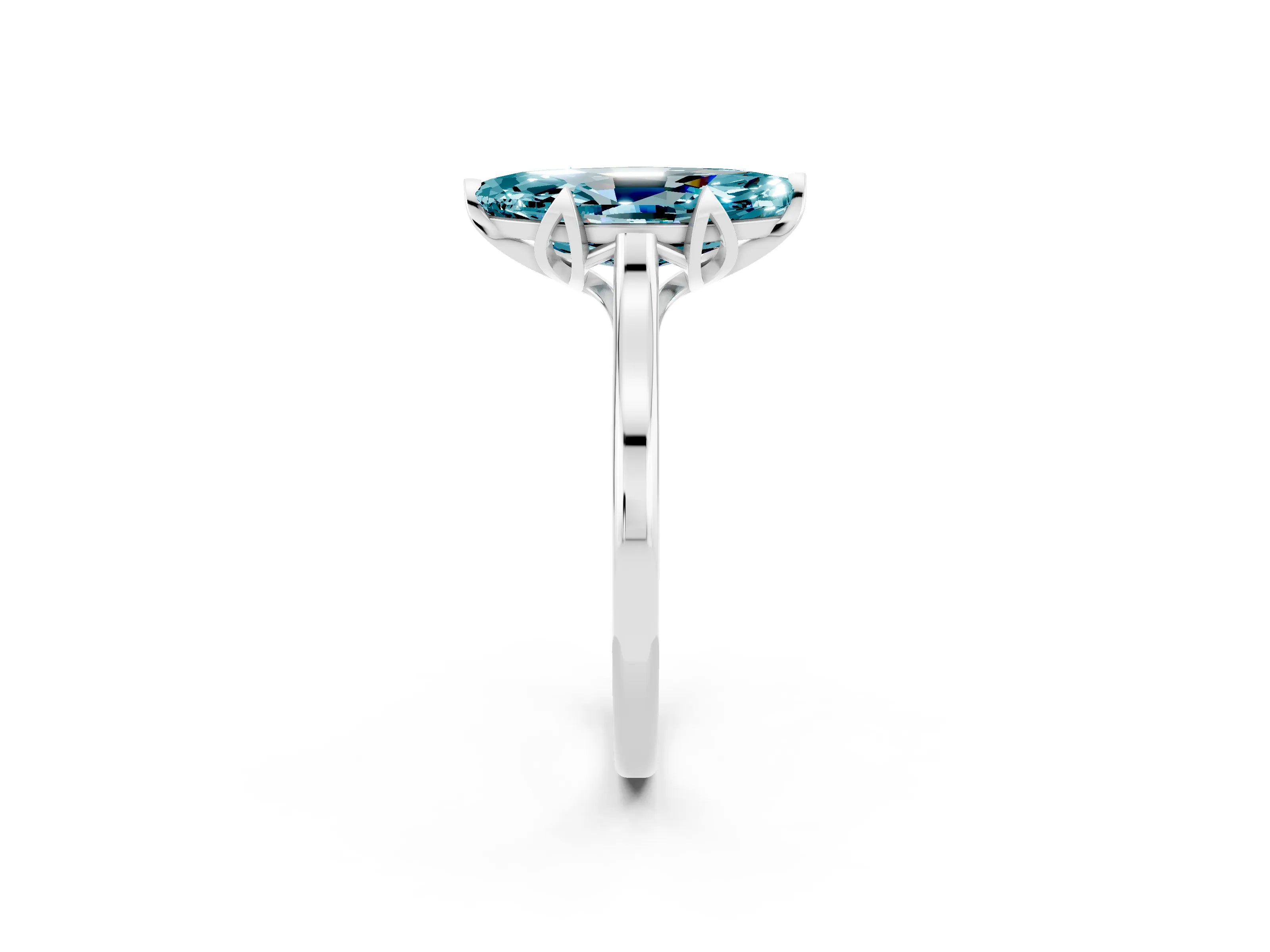 White gold Marquise Cut Blue Topaz Solitaire Ring with Flower Prong Setting and Classic Band_14