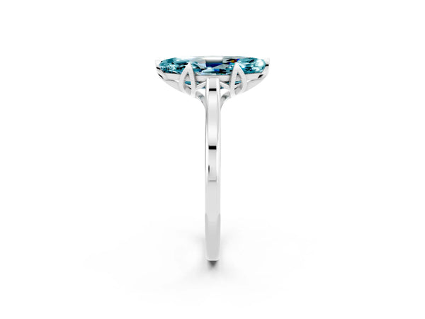 White gold Marquise Cut Blue Topaz Solitaire Ring with Flower Prong Setting and Classic Band