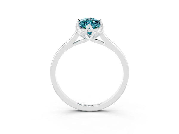 White gold Marquise Cut Blue Topaz Solitaire Ring with Flower Prong Setting and Classic Band