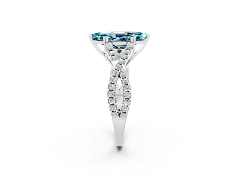 White gold Marquise Cut Blue Topaz Solitaire Ring with Four-Prong Setting and Twisted Pavé Band_2