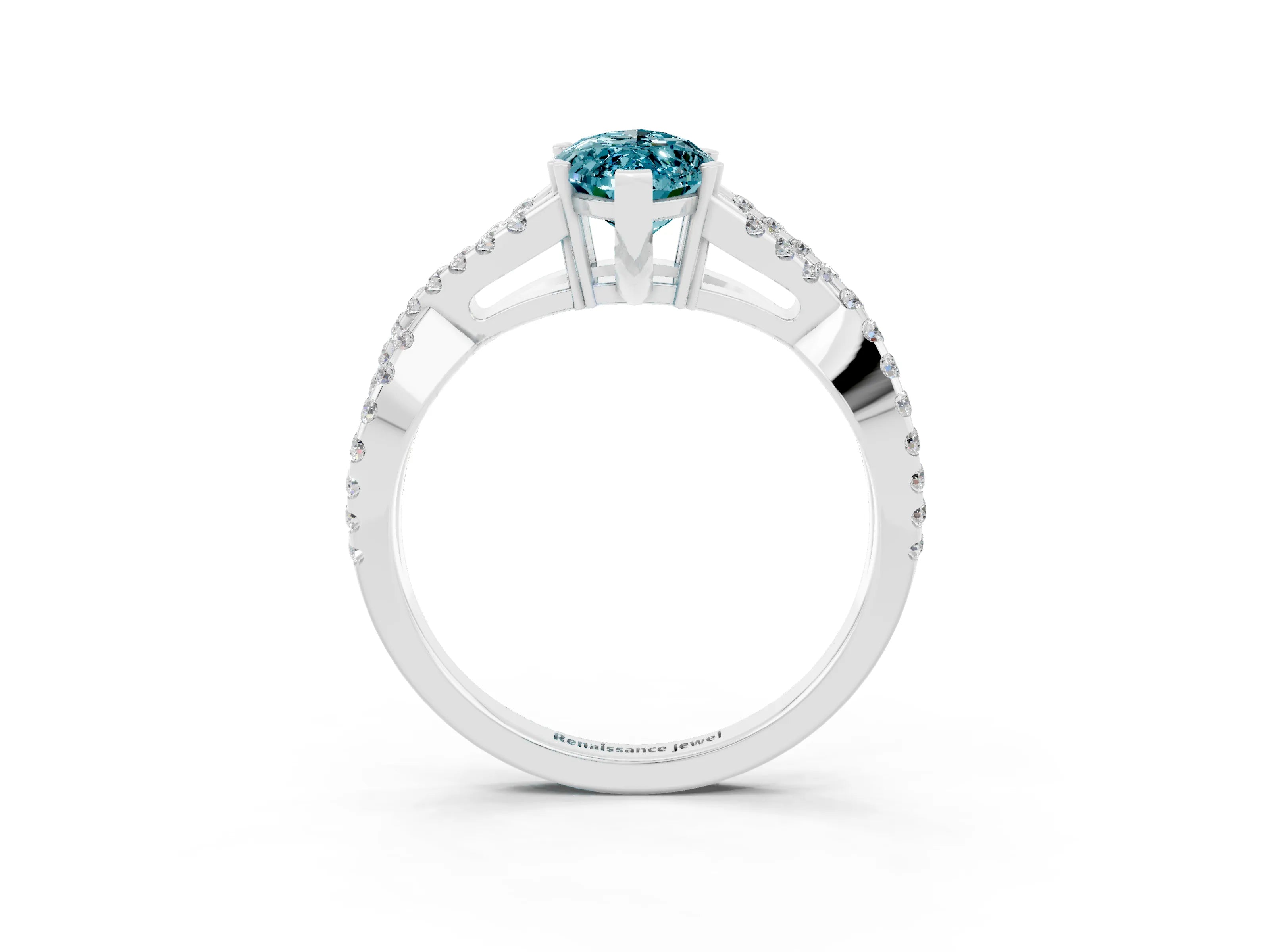 White gold Marquise Cut Blue Topaz Solitaire Ring with Four-Prong Setting and Twisted Pavé Band_3
