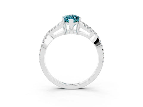 White gold Marquise Cut Blue Topaz Solitaire Ring with Four-Prong Setting and Twisted Pavé Band_3