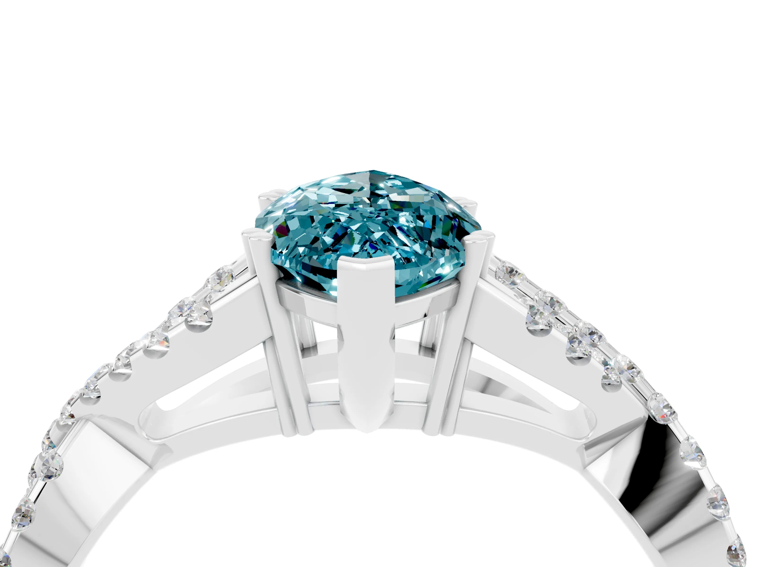 White gold Marquise Cut Blue Topaz Solitaire Ring with Four-Prong Setting and Twisted Pavé Band_4