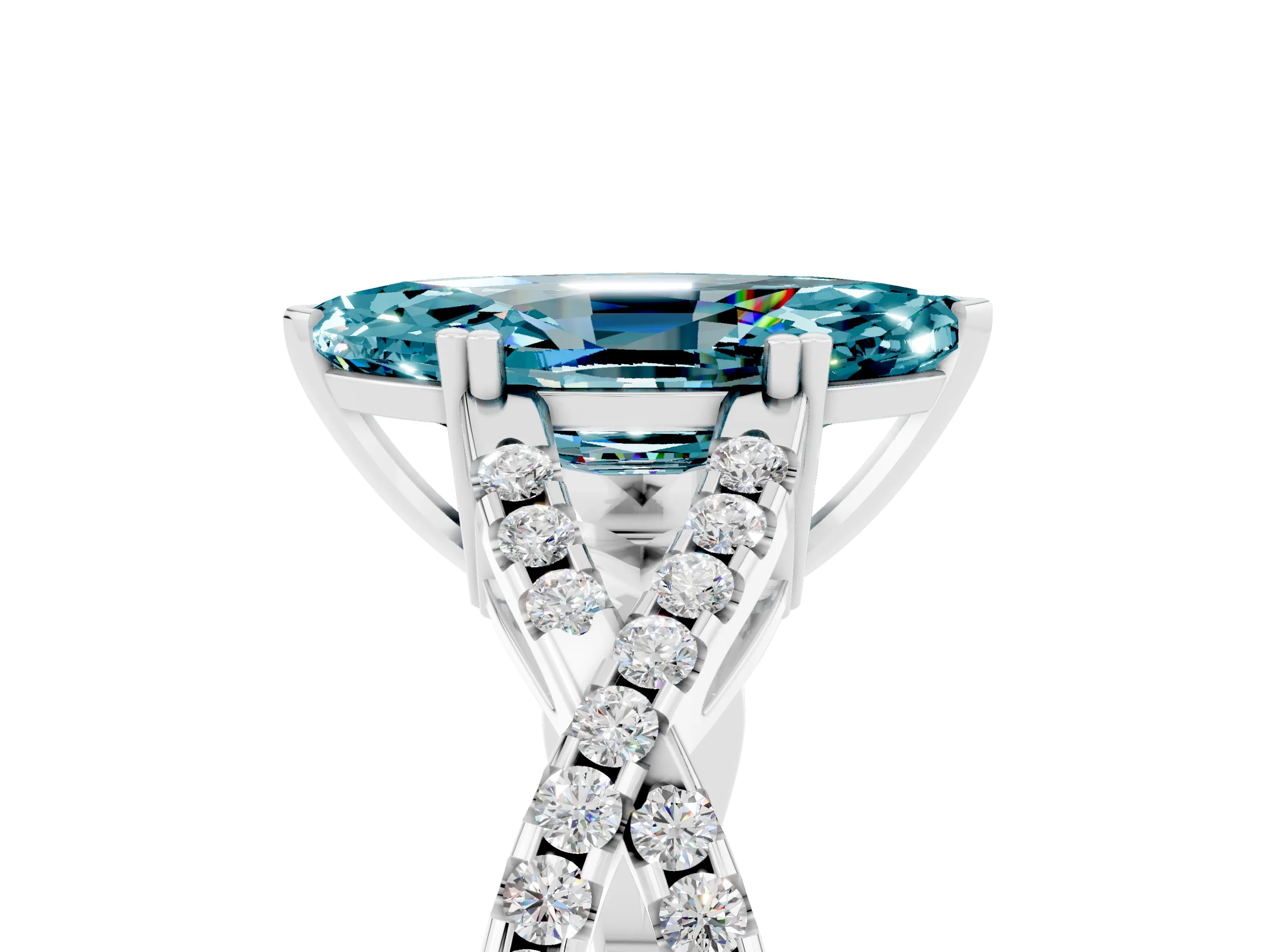 White gold Marquise Cut Blue Topaz Solitaire Ring with Four-Prong Setting and Twisted Pavé Band_5