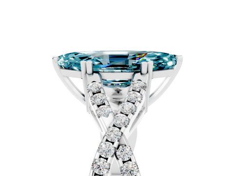 White gold Marquise Cut Blue Topaz Solitaire Ring with Four-Prong Setting and Twisted Pavé Band_5