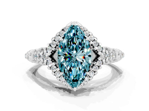 White gold Marquise Cut Blue Topaz Solitaire Ring with Hidden Halo and Pavé Band_12