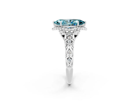 White gold Marquise Cut Blue Topaz Solitaire Ring with Hidden Halo and Pavé Band_14