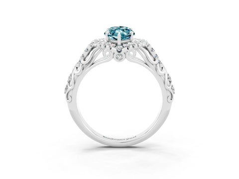 White gold Marquise Cut Blue Topaz Solitaire Ring with Hidden Halo and Pavé Band_15