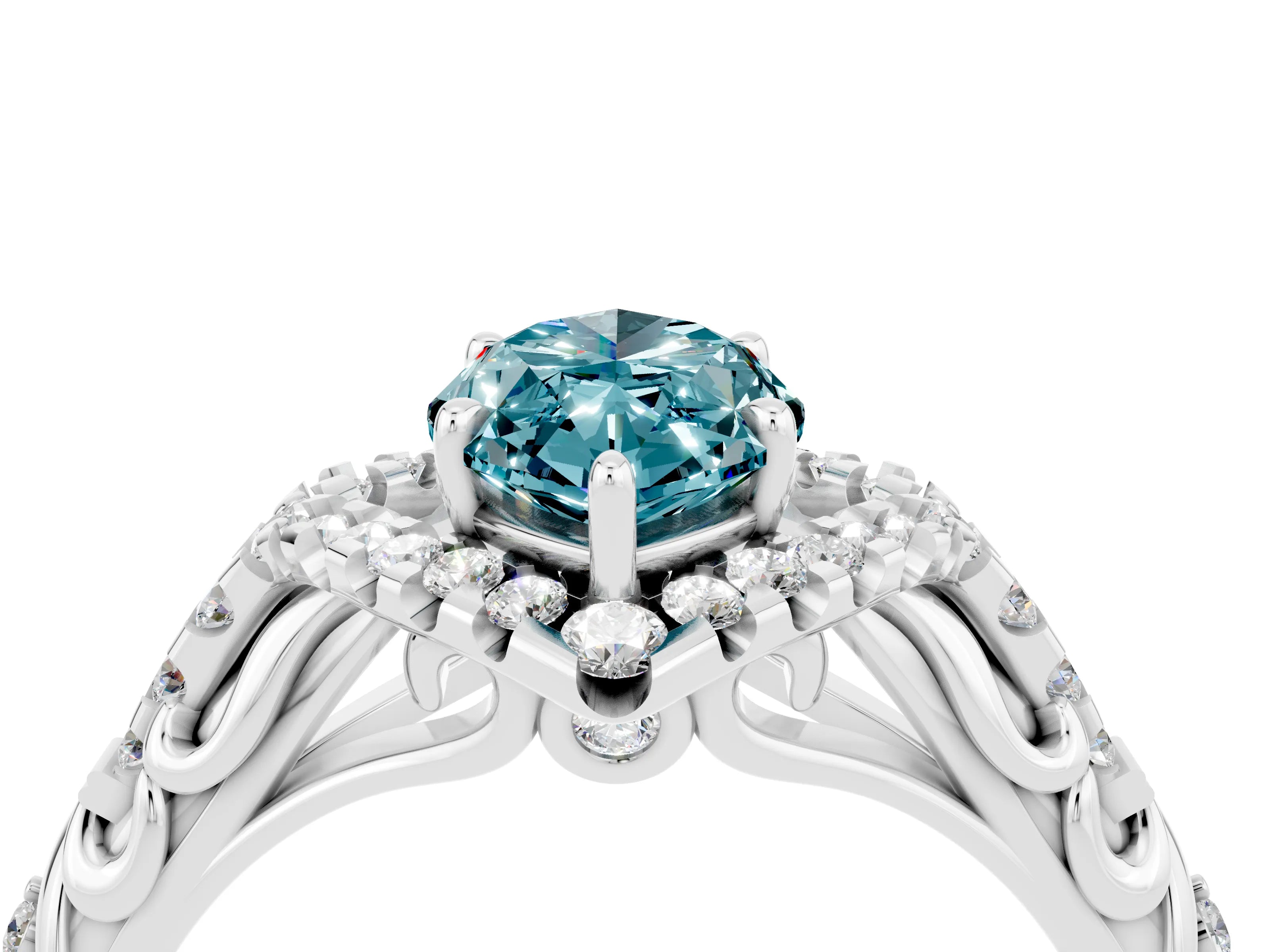 White gold Marquise Cut Blue Topaz Solitaire Ring with Hidden Halo and Pavé Band_16