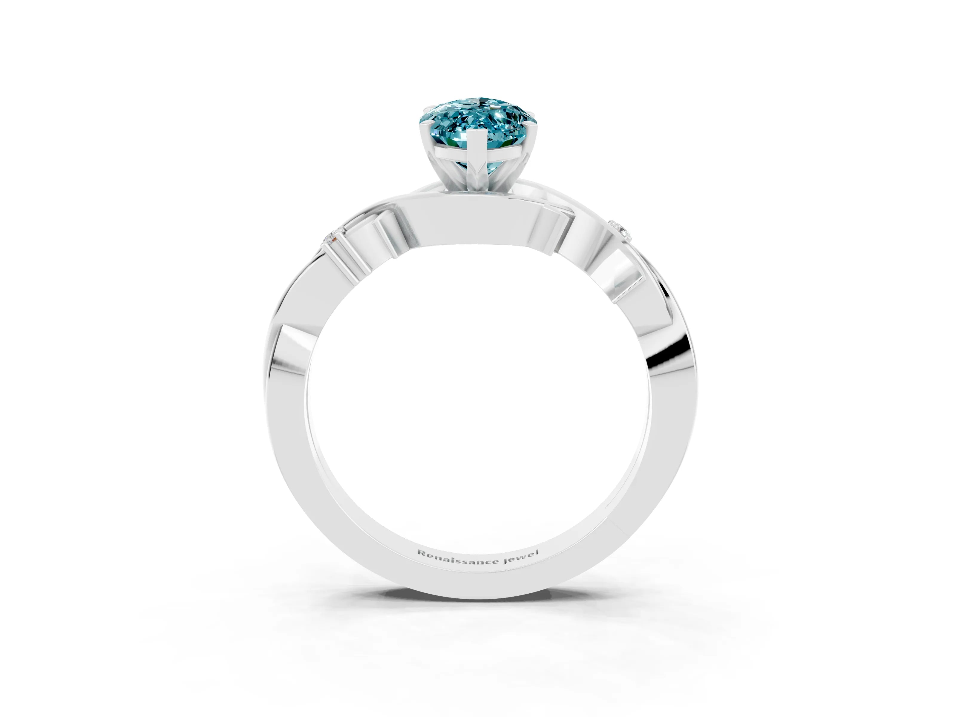 White gold Marquise Cut Blue Topaz Solitaire Ring with Milgrain Pavé Band and Four-Prong Setting_15