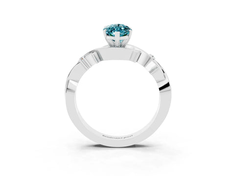 White gold Marquise Cut Blue Topaz Solitaire Ring with Milgrain Pavé Band and Four-Prong Setting_15