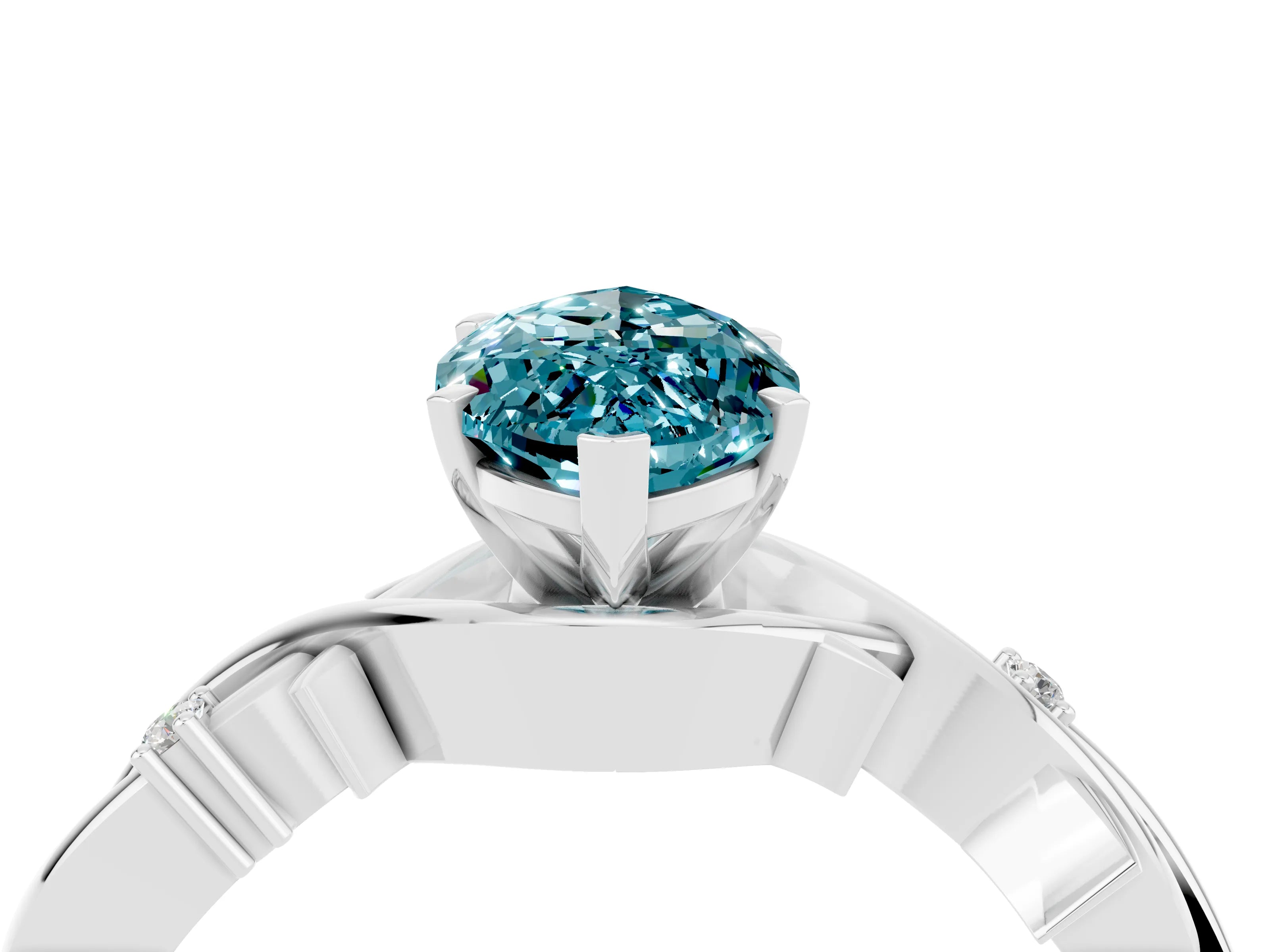 White gold Marquise Cut Blue Topaz Solitaire Ring with Milgrain Pavé Band and Four-Prong Setting_16