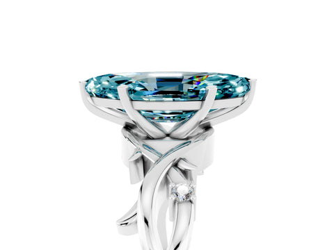 White gold Marquise Cut Blue Topaz Solitaire Ring with Milgrain Pavé Band and Four-Prong Setting_17