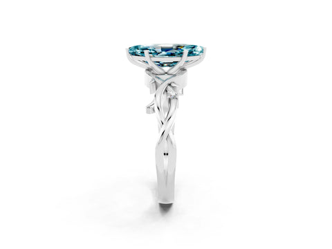White gold Marquise Cut Blue Topaz Solitaire Ring with Milgrain Pavé Band and Four-Prong Setting_38