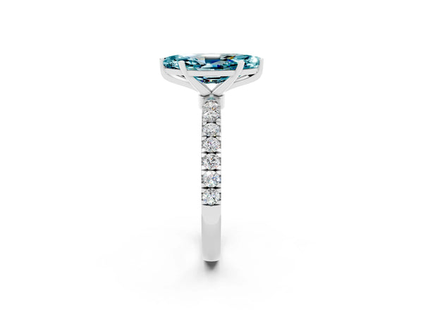 Silver Marquise Cut Blue Topaz Solitaire Ring with Pavé Accents and Four-Prong Setting
