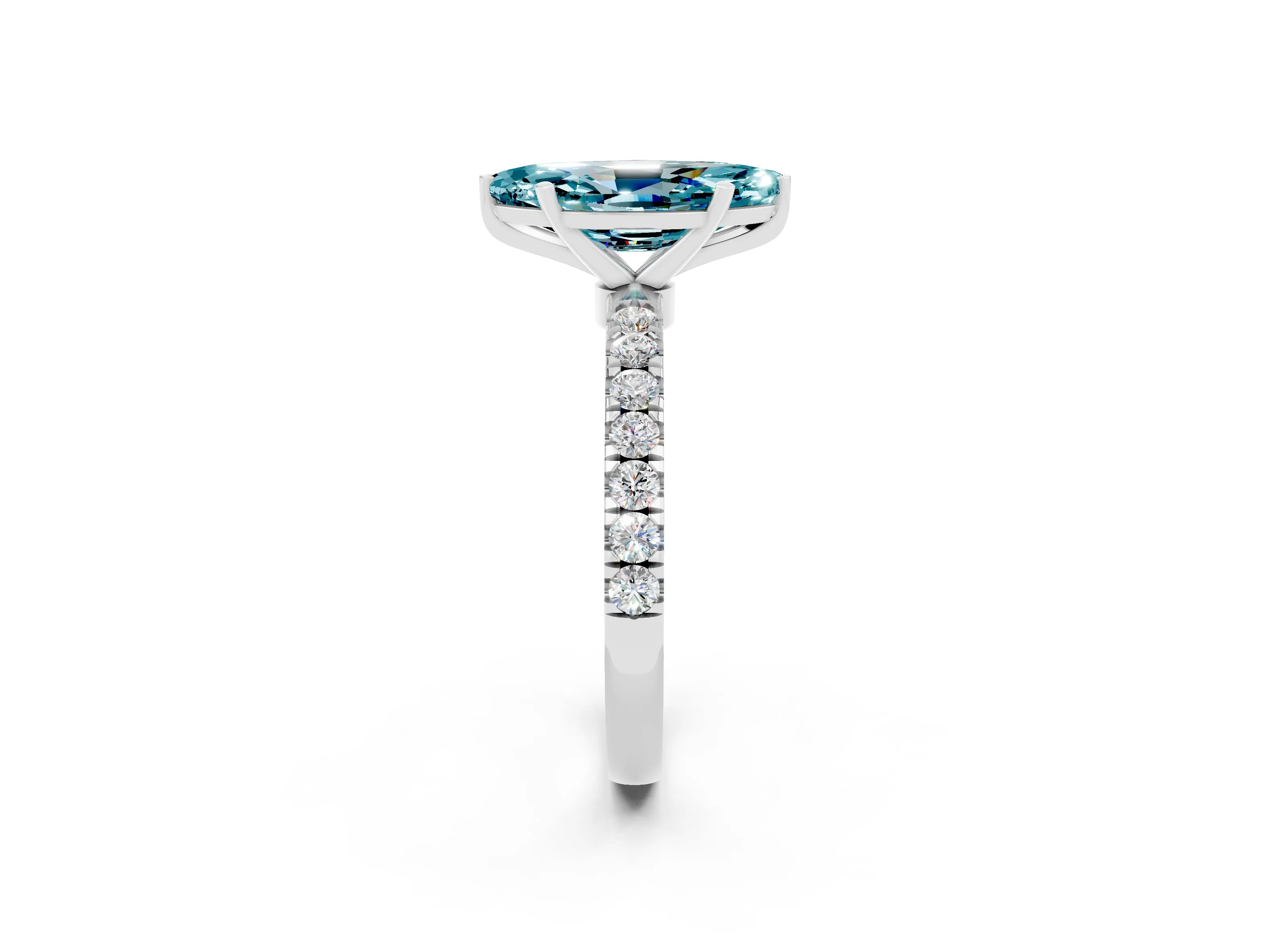 White gold Marquise Cut Blue Topaz Solitaire Ring with Pavé Accents and Four-Prong Setting_2