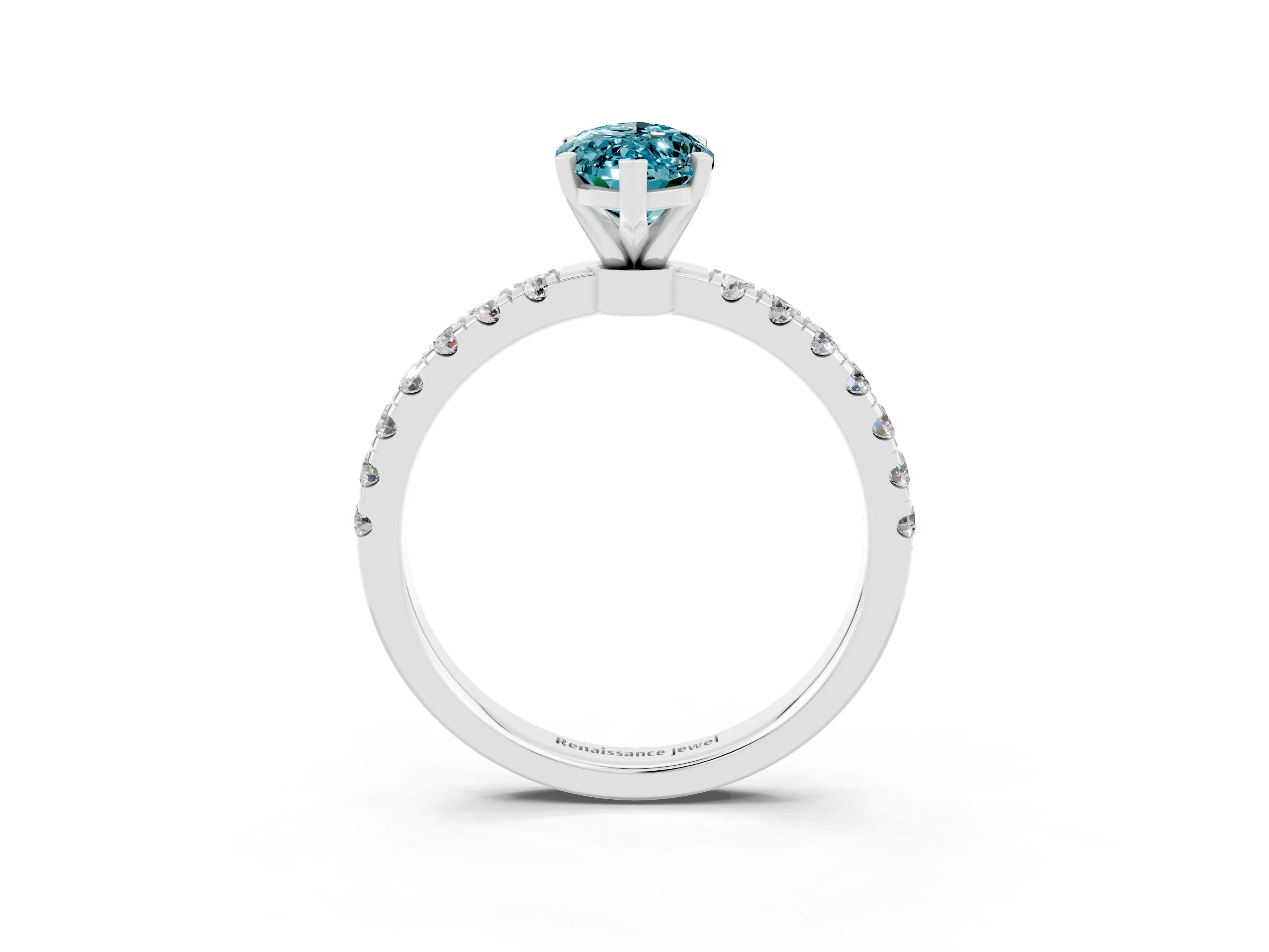 White gold Marquise Cut Blue Topaz Solitaire Ring with Pavé Accents and Four-Prong Setting_3