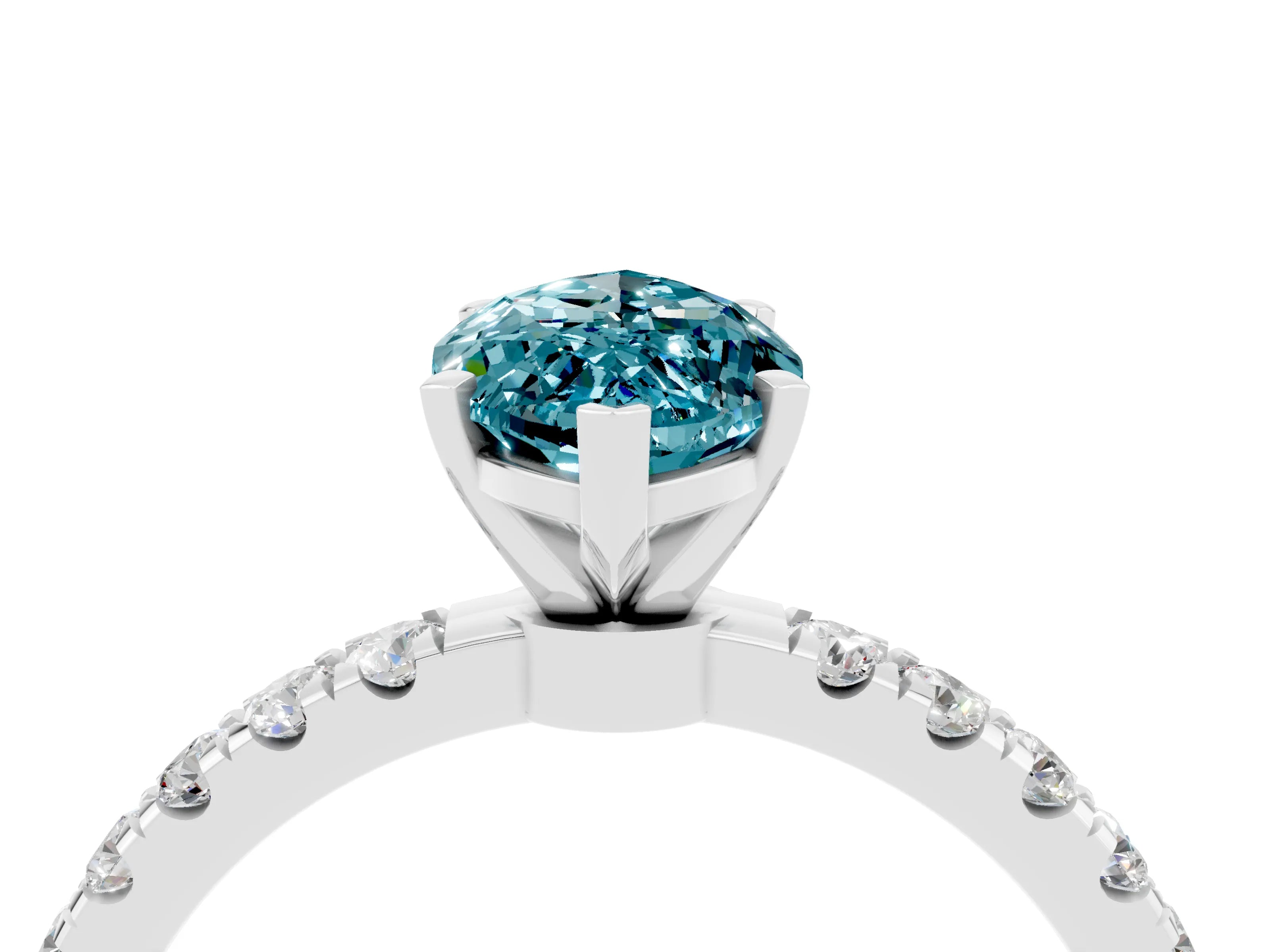 White gold Marquise Cut Blue Topaz Solitaire Ring with Pavé Accents and Four-Prong Setting_4