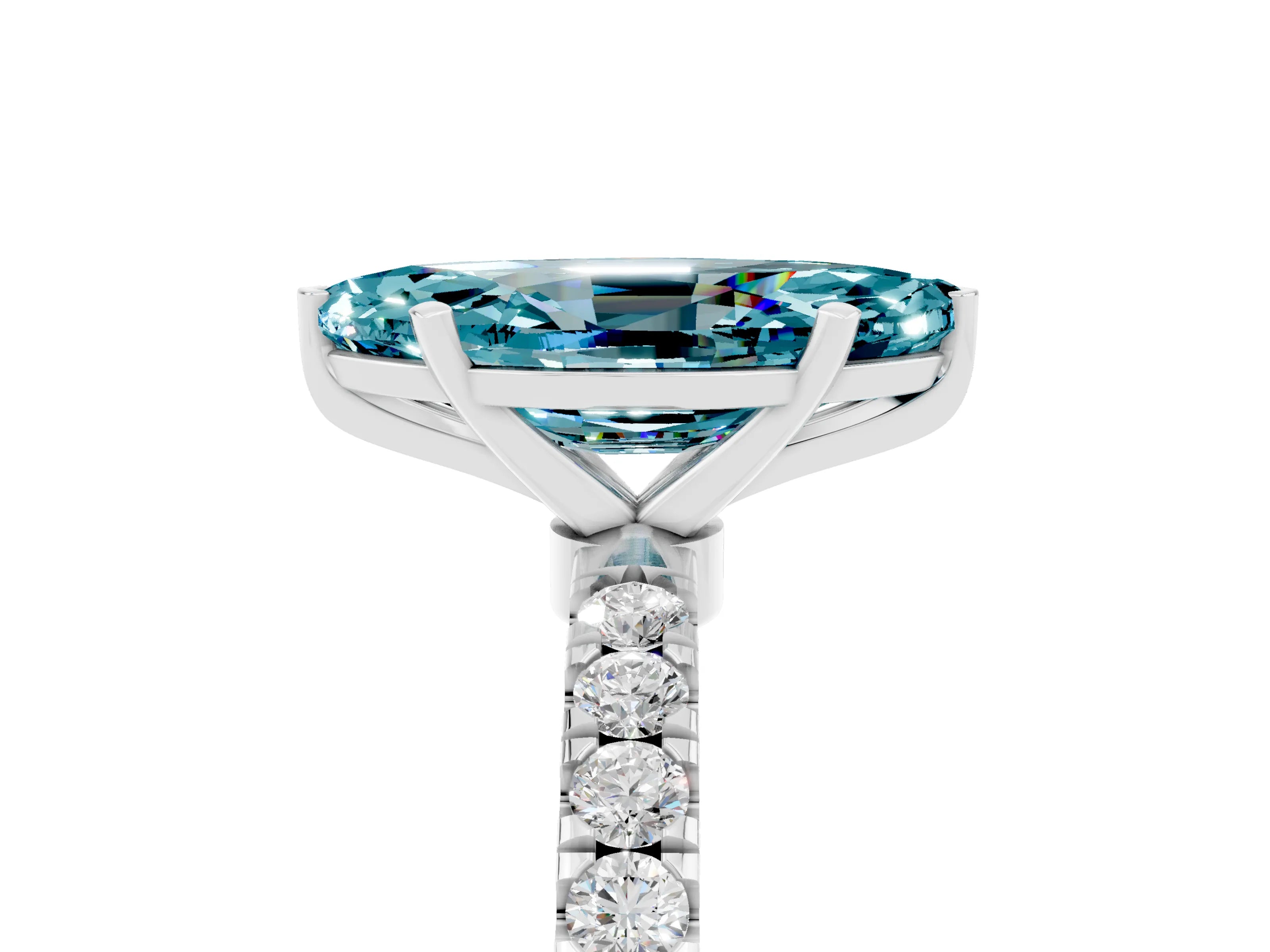 White gold Marquise Cut Blue Topaz Solitaire Ring with Pavé Accents and Four-Prong Setting_5