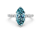 White gold Marquise Cut Blue Topaz Solitaire Ring with Pavé Band and Four-Prong Setting_36