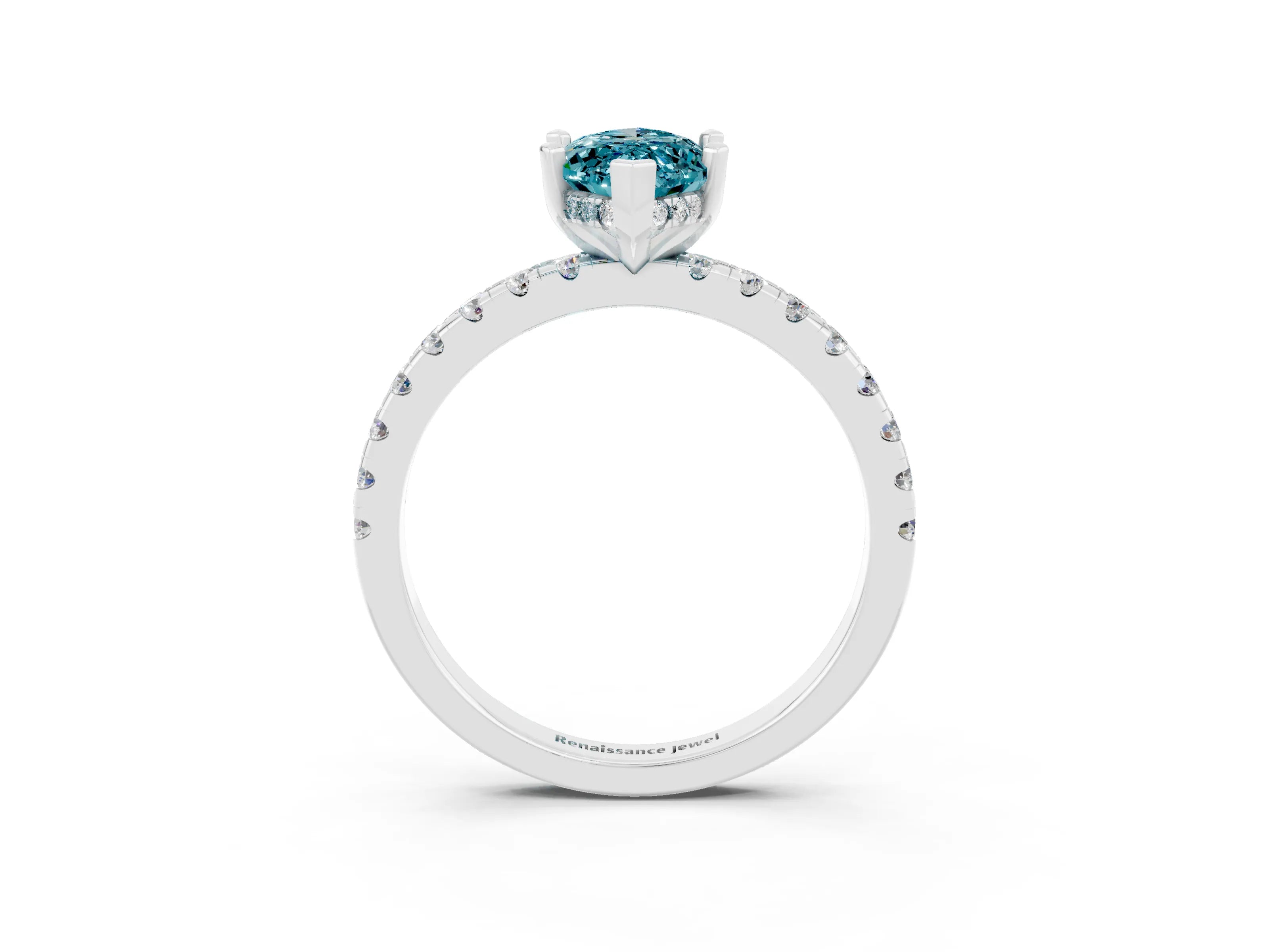 White gold Marquise Cut Blue Topaz Solitaire Ring with Pavé Band and Four-Prong Setting_39