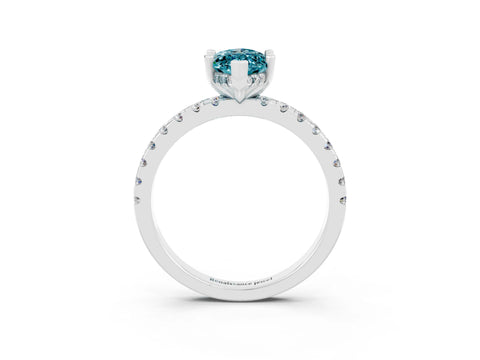 White gold Marquise Cut Blue Topaz Solitaire Ring with Pavé Band and Four-Prong Setting_39