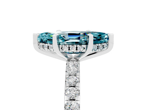 White gold Marquise Cut Blue Topaz Solitaire Ring with Pavé Band and Four-Prong Setting_41
