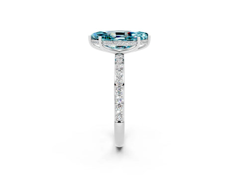 White gold Marquise Cut Blue Topaz Solitaire Ring with Pavé Band and Hidden Halo_26