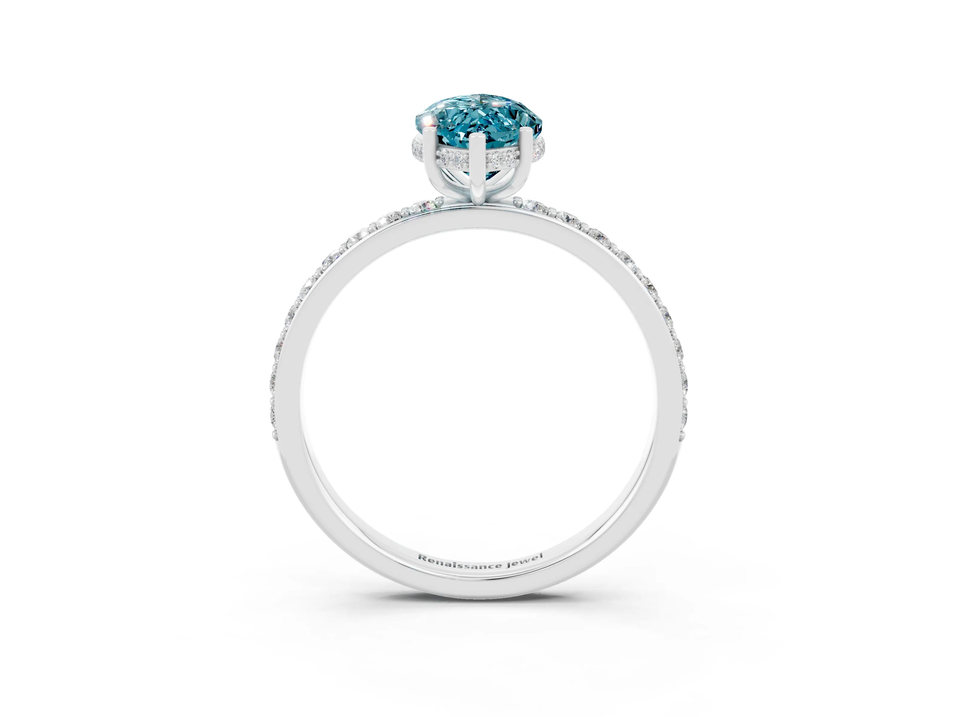White gold Marquise Cut Blue Topaz Solitaire Ring with Pavé Band and Hidden Halo_27