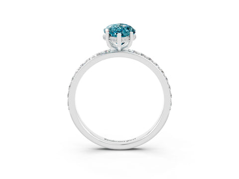 White gold Marquise Cut Blue Topaz Solitaire Ring with Pavé Band and Hidden Halo_3