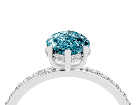 White gold Marquise Cut Blue Topaz Solitaire Ring with Pavé Band and Hidden Halo_4