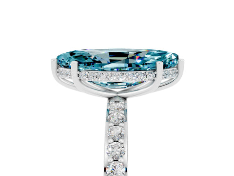 White gold Marquise Cut Blue Topaz Solitaire Ring with Pavé Band and Hidden Halo_5