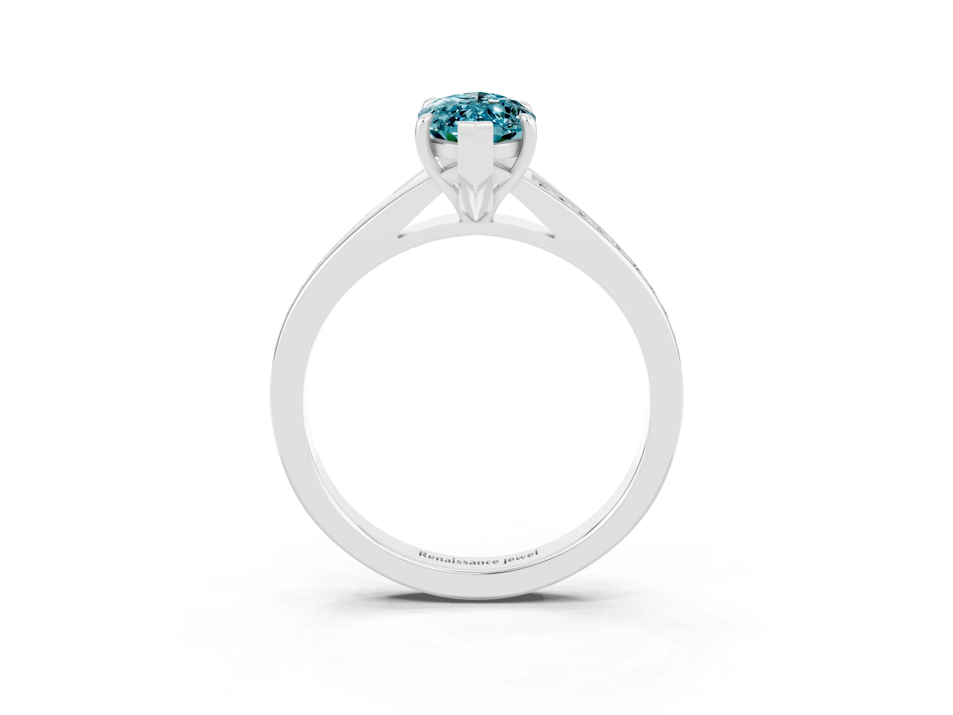 White gold Marquise Cut Blue Topaz Solitaire Ring with Pavé Band and Prong Setting_15