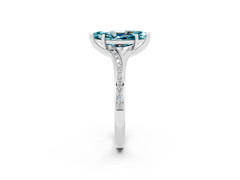 White gold Marquise Cut Blue Topaz Solitaire Ring with Pavé Band and Prong Setting_2