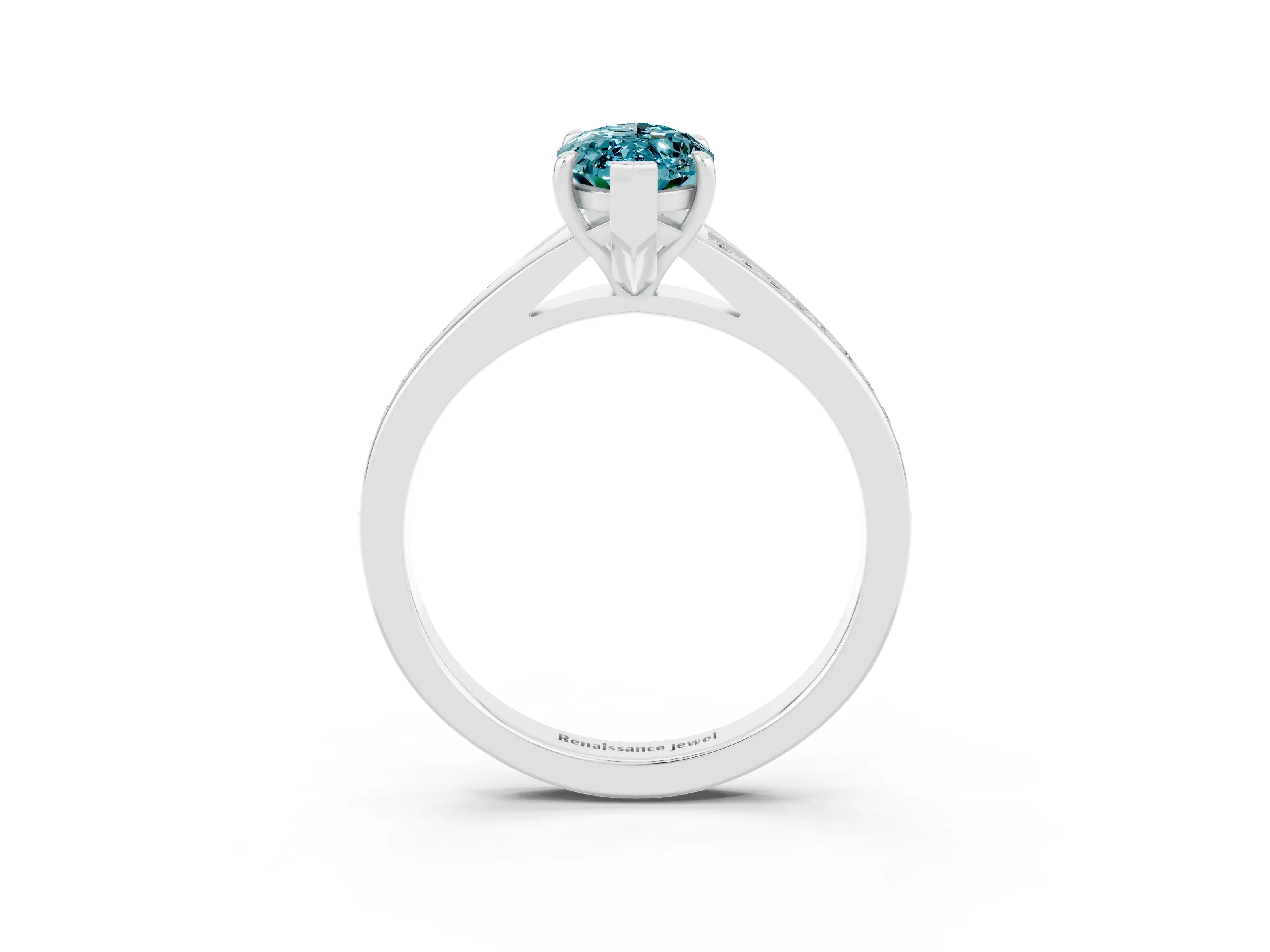 White gold Marquise Cut Blue Topaz Solitaire Ring with Pavé Band and Prong Setting_3