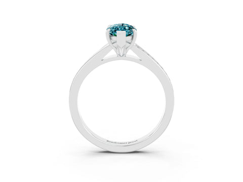 White gold Marquise Cut Blue Topaz Solitaire Ring with Pavé Band and Prong Setting_3
