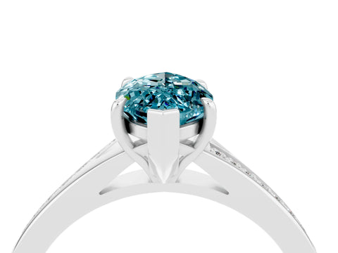 White gold Marquise Cut Blue Topaz Solitaire Ring with Pavé Band and Prong Setting_4